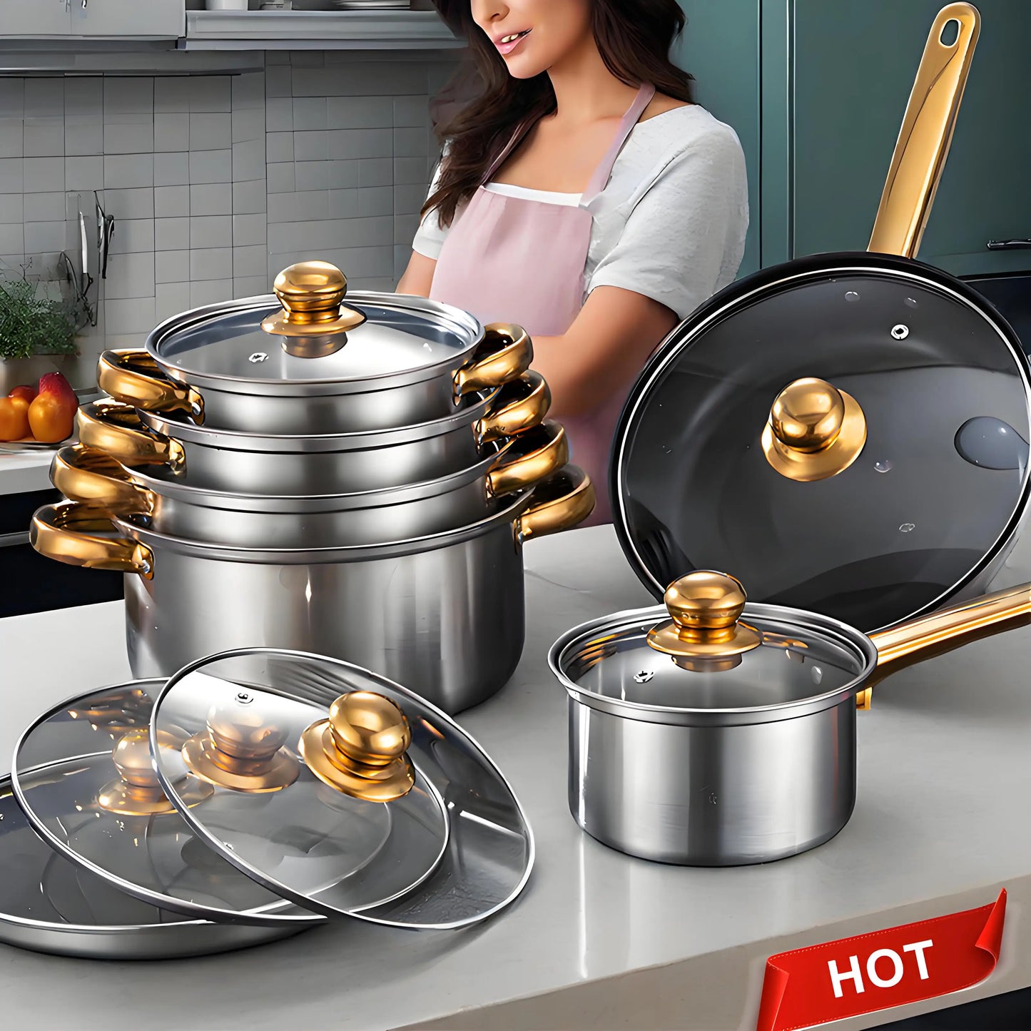 12-Piece Stainless Steel Non-Stick Cookware Collection