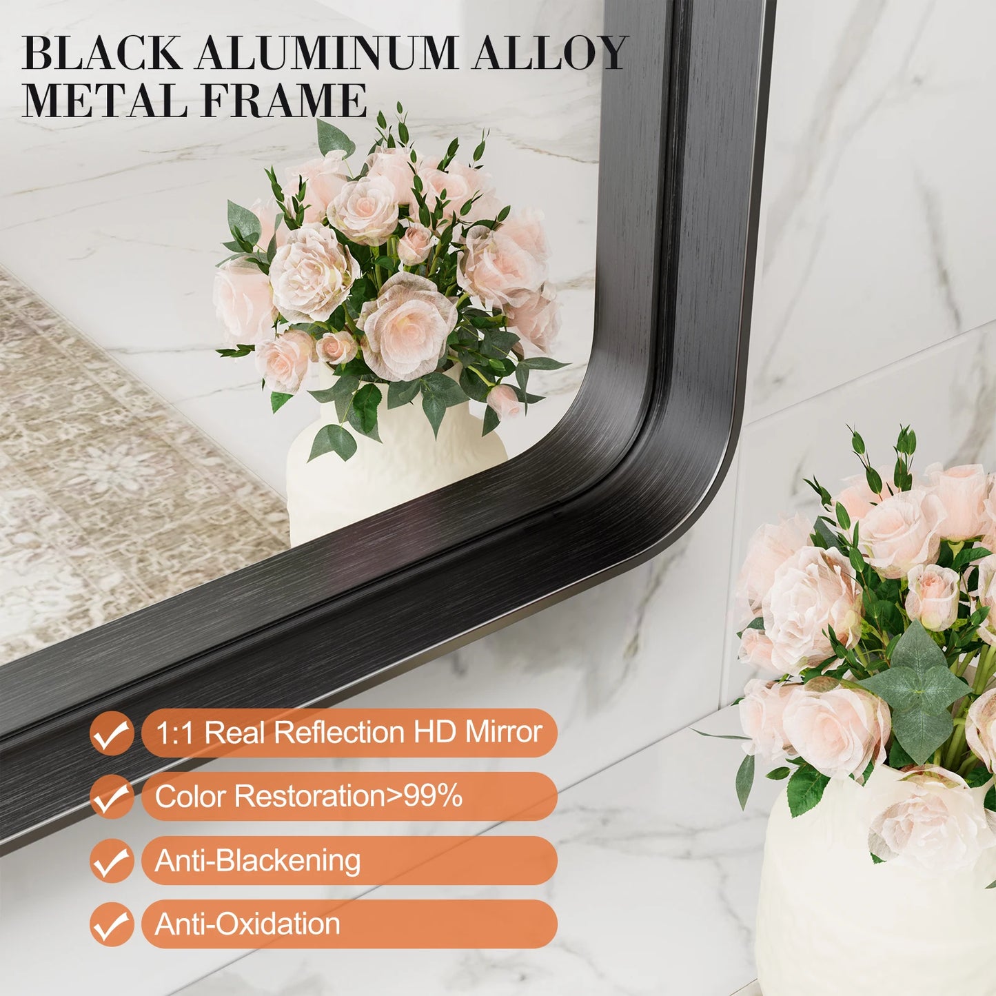 Large Rectangle Vanity Matte Metal Framed Mirror