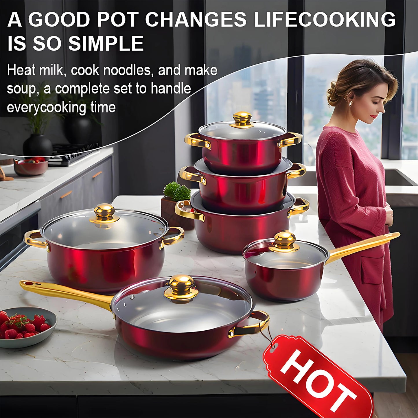 12-Piece Stainless Steel Non-Stick Cookware Collection