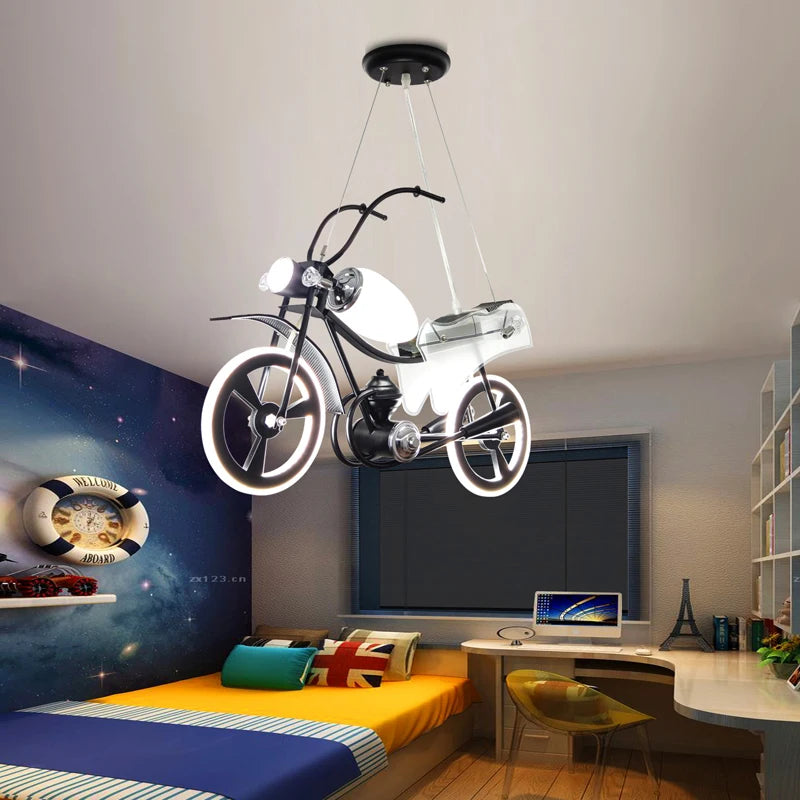 Modern  Motorbike Led Lighted Chandelier Kids Room