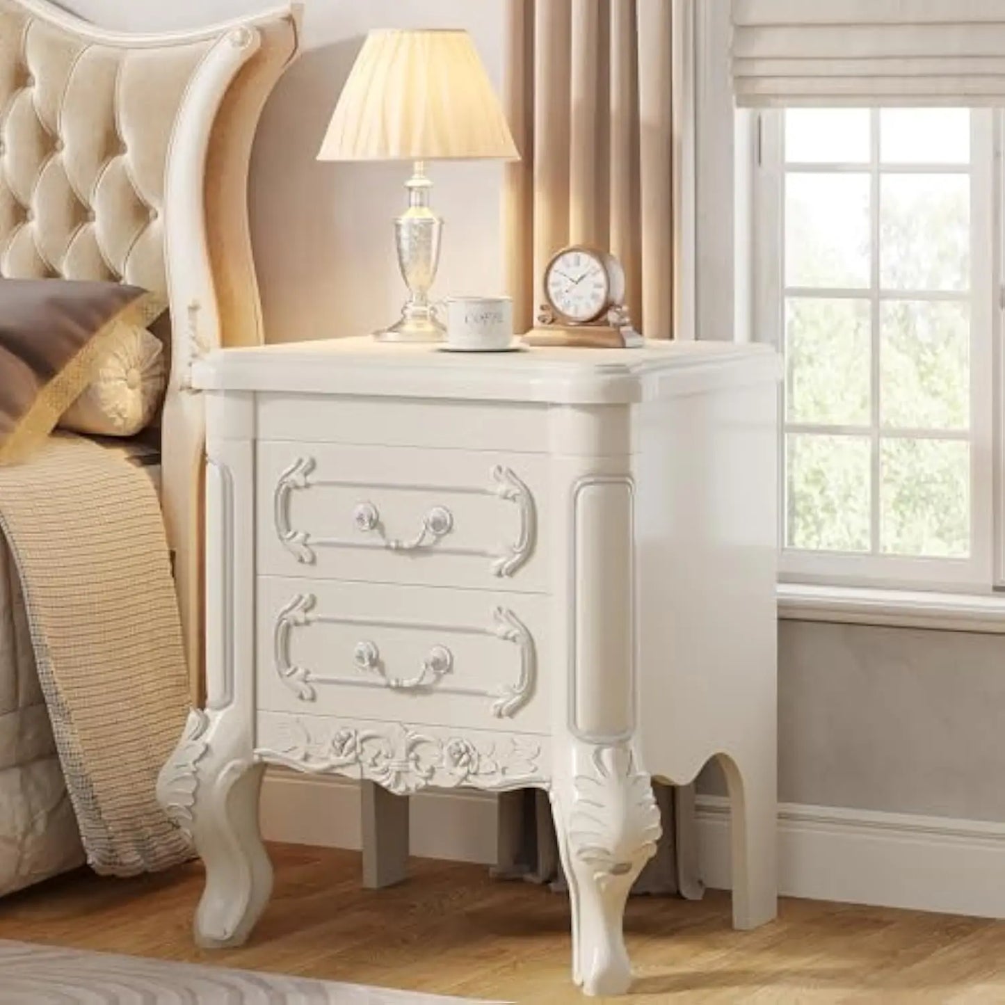 White Nightstand, End Table with 2 Drawers