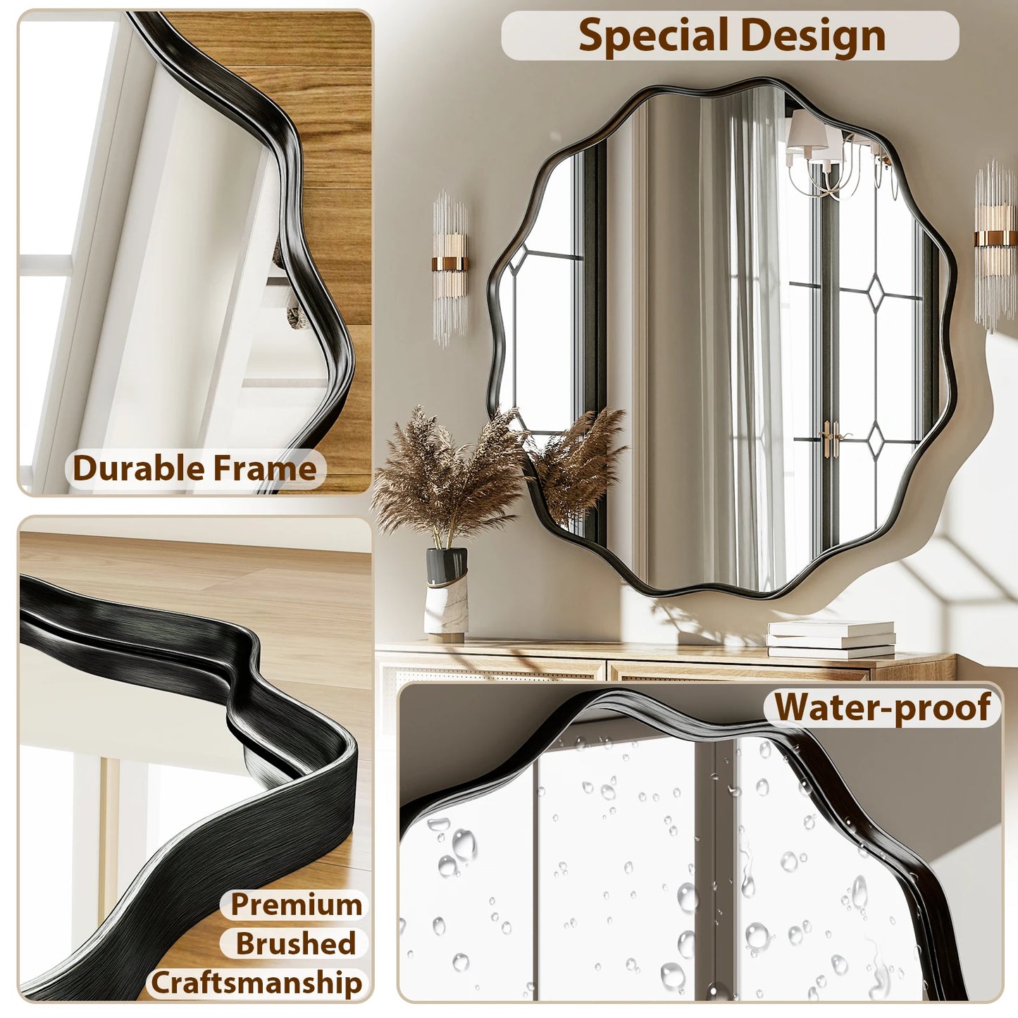 Wavy Round Bathroom Mirror Deep Frame