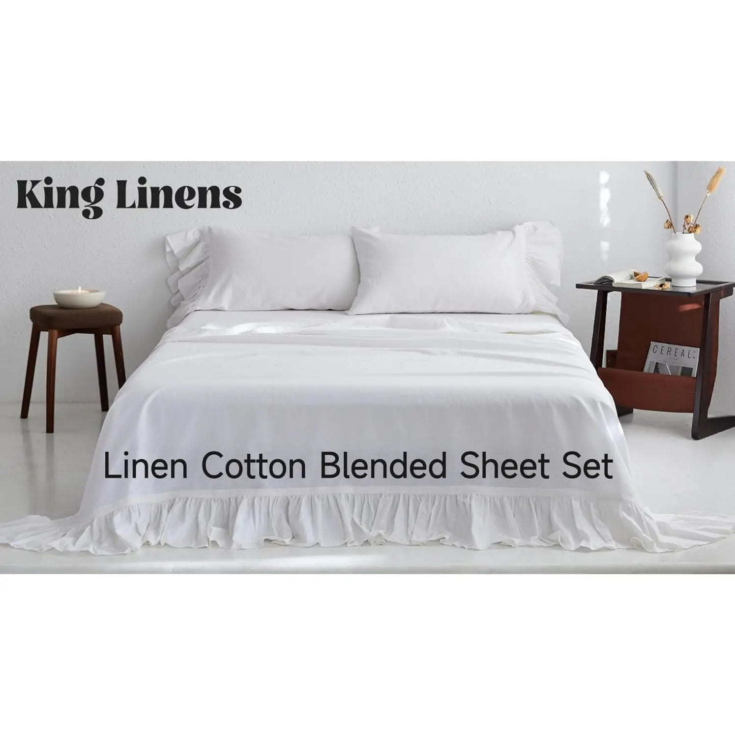 Belgian Linen Sheet Set with Long Ruffles