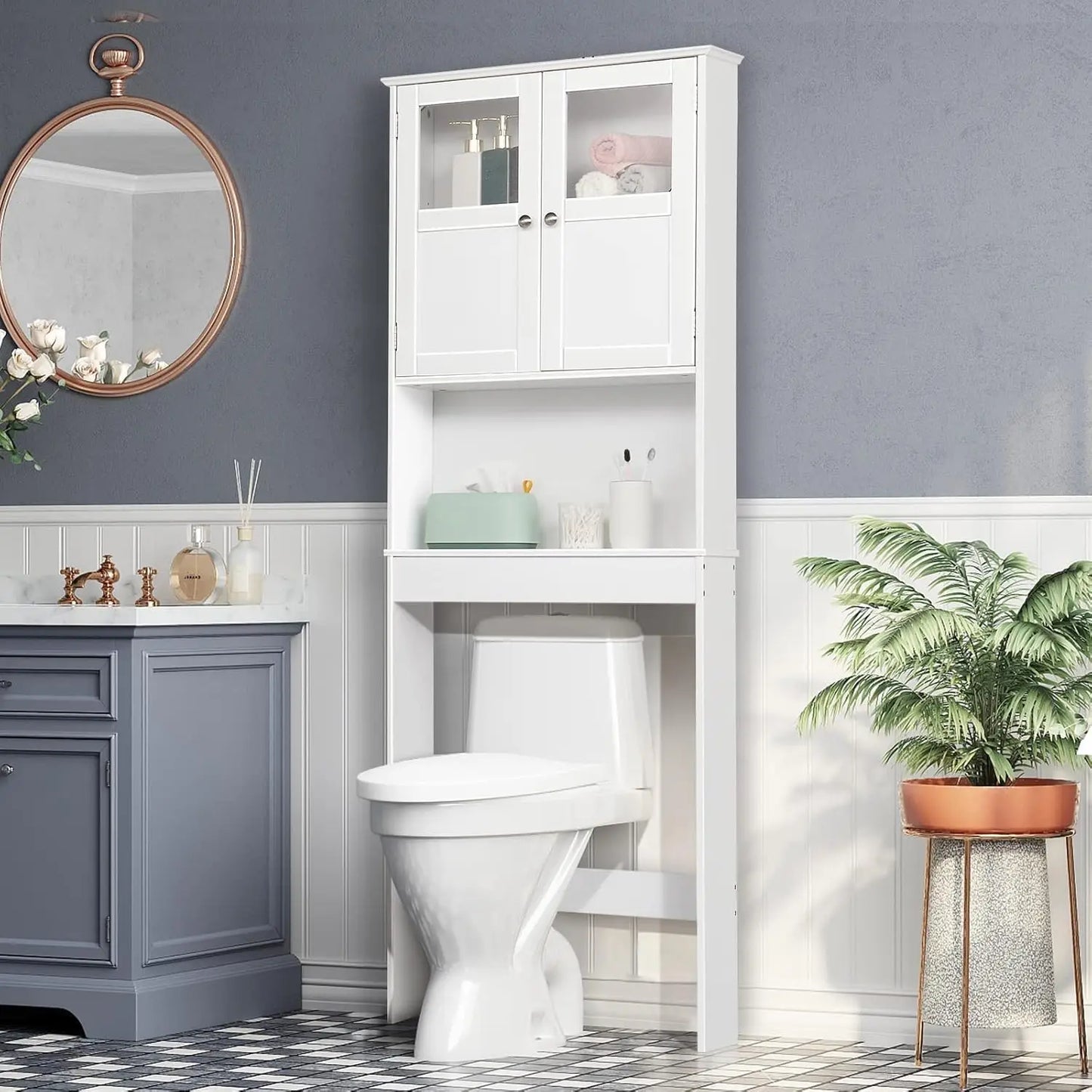 Over The Toilet Storage Cabinet with Fluted Doors