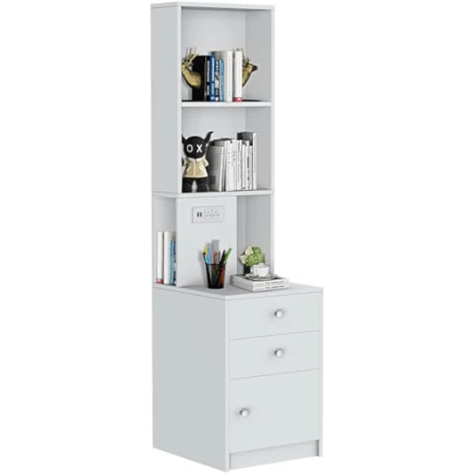 White Nightstand with Charging Station  with Drawer