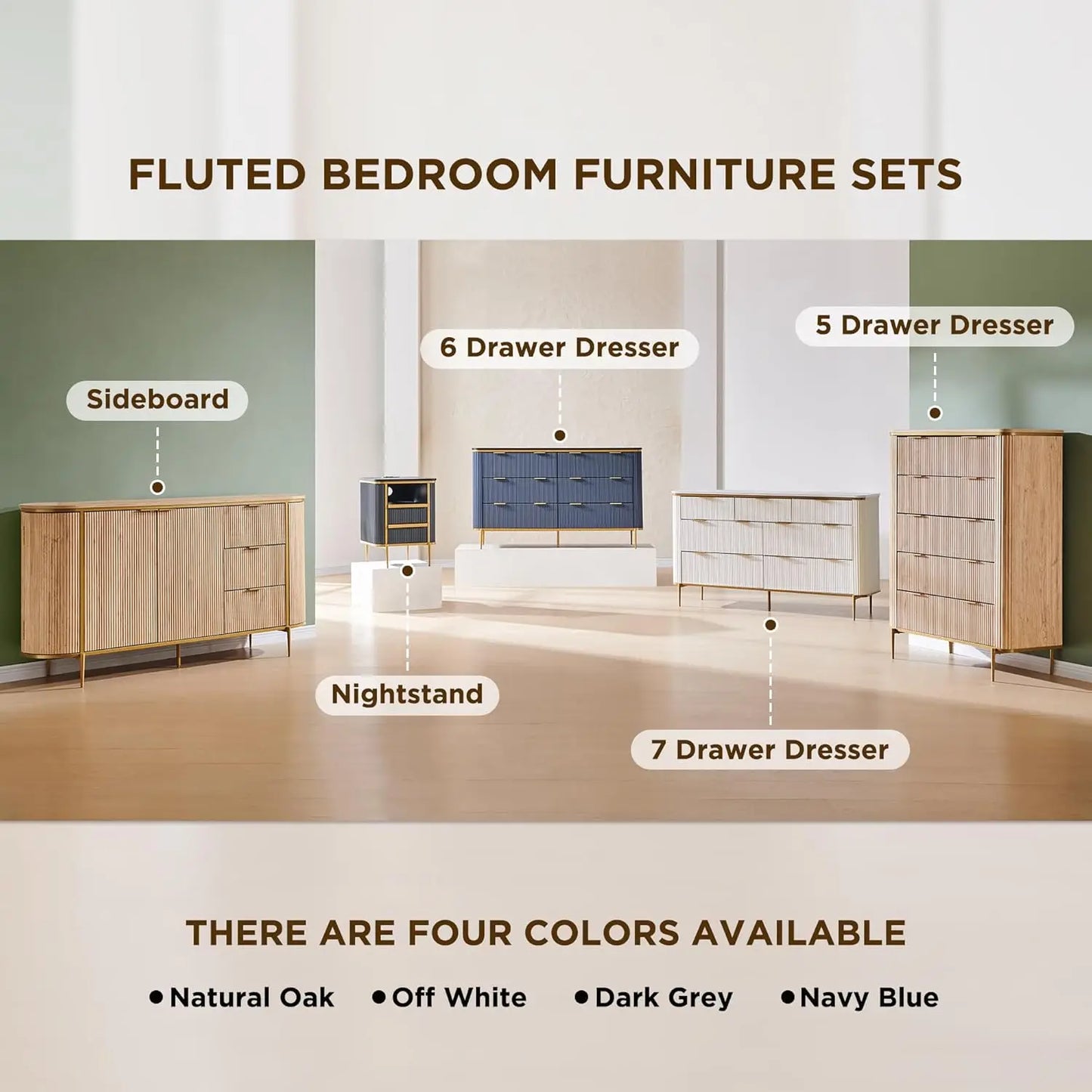 Fluted 5 Drawers Dresser for Bedroom,48" Tall