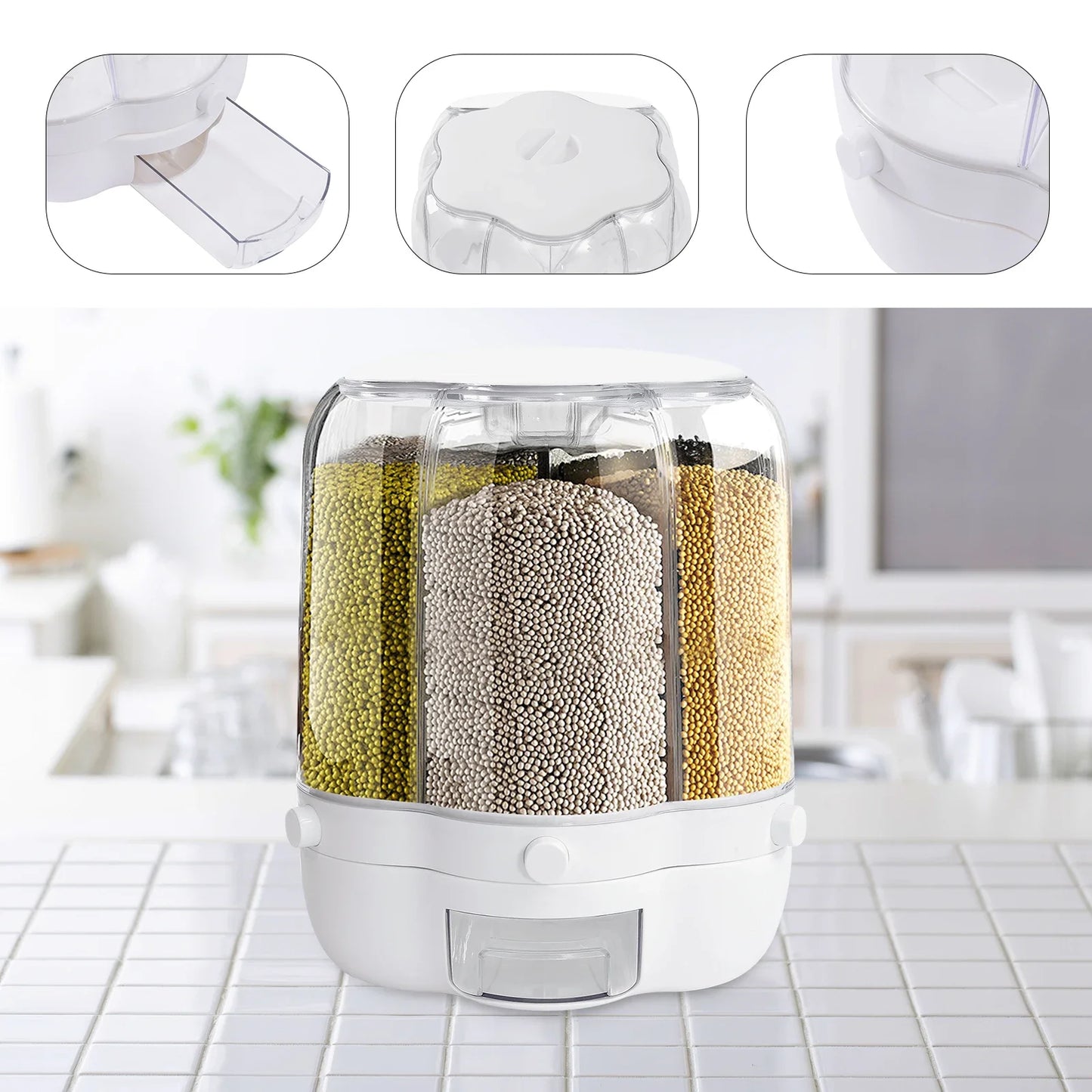 Rotating 6-Grid Food Dispense  Storage with Lid