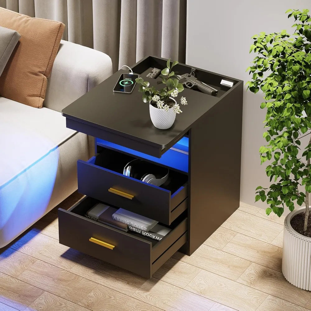 Charging Station W/ Gun Drawers Lighted night Stand