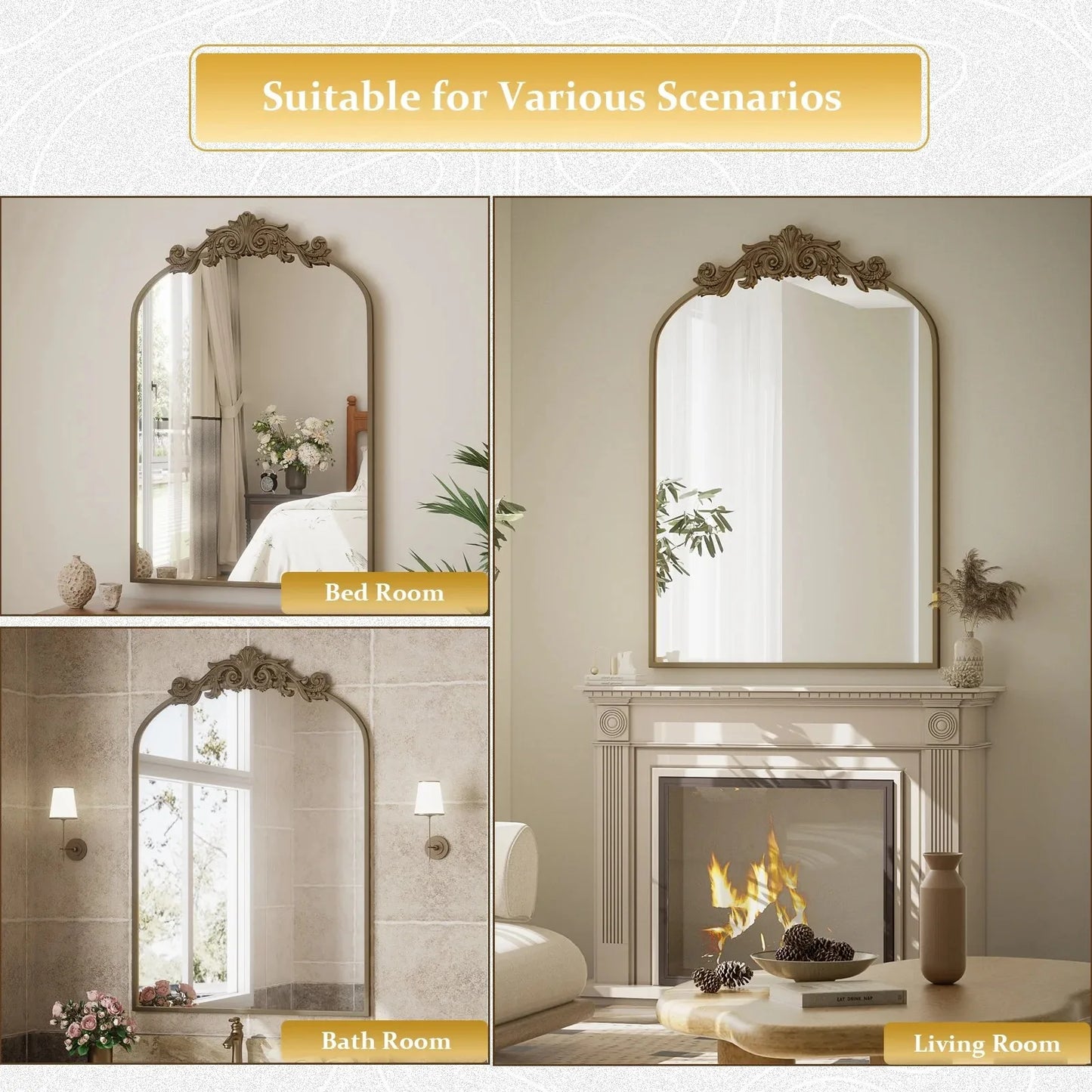 24”x36" Arched Decorative Modern Moroccan Bathroom Mirror