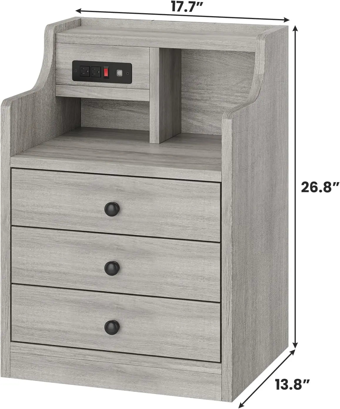 Grey With Hutch Charging Station 3 Drawers