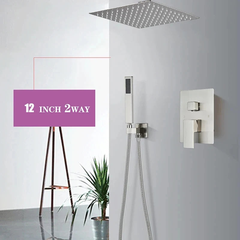 Brushed Nickel  Rainfall Shower Head Rotate/Waterfall