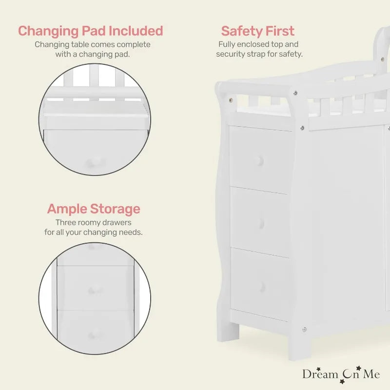 Adjustable Mini Crib And Changing Table  White