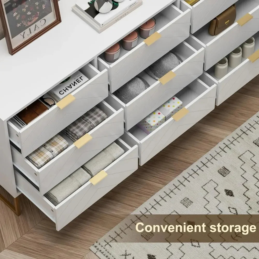 9 Drawer Dressers Storage Cabinet with Golden Legs