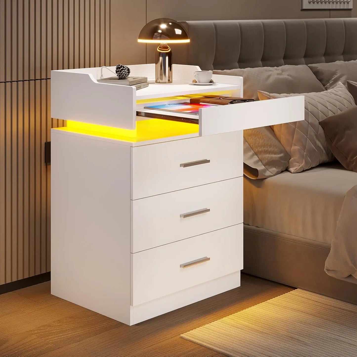 Black set/2 LED Night Stand with Charging Station