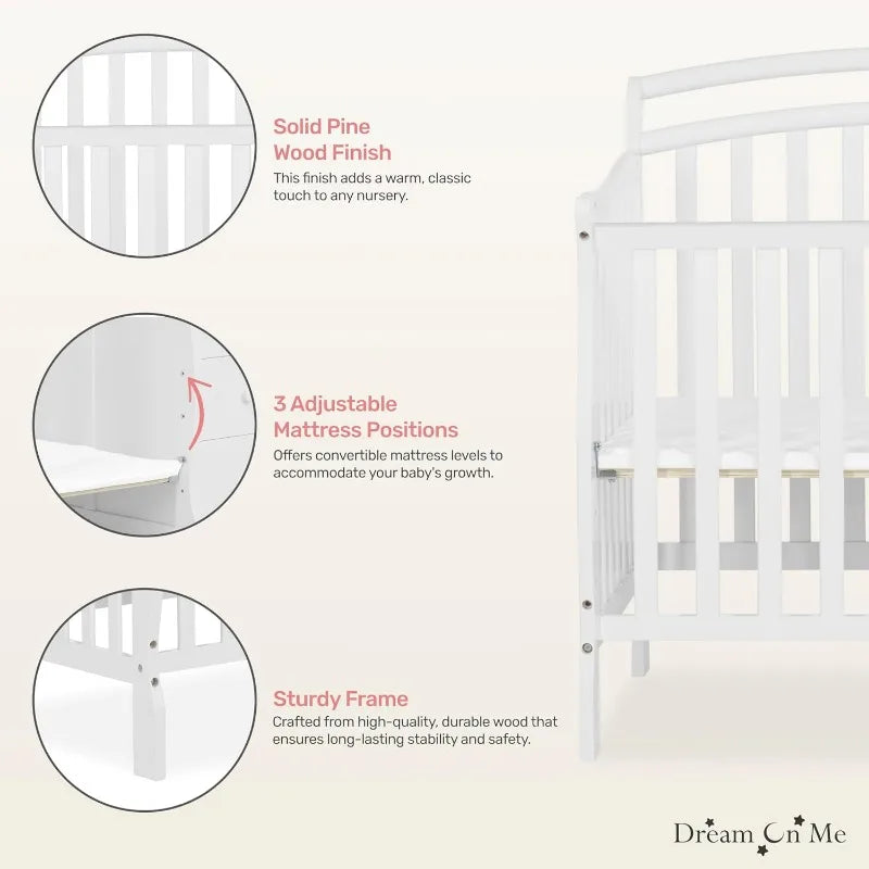 Adjustable Mini Crib And Changing Table  White