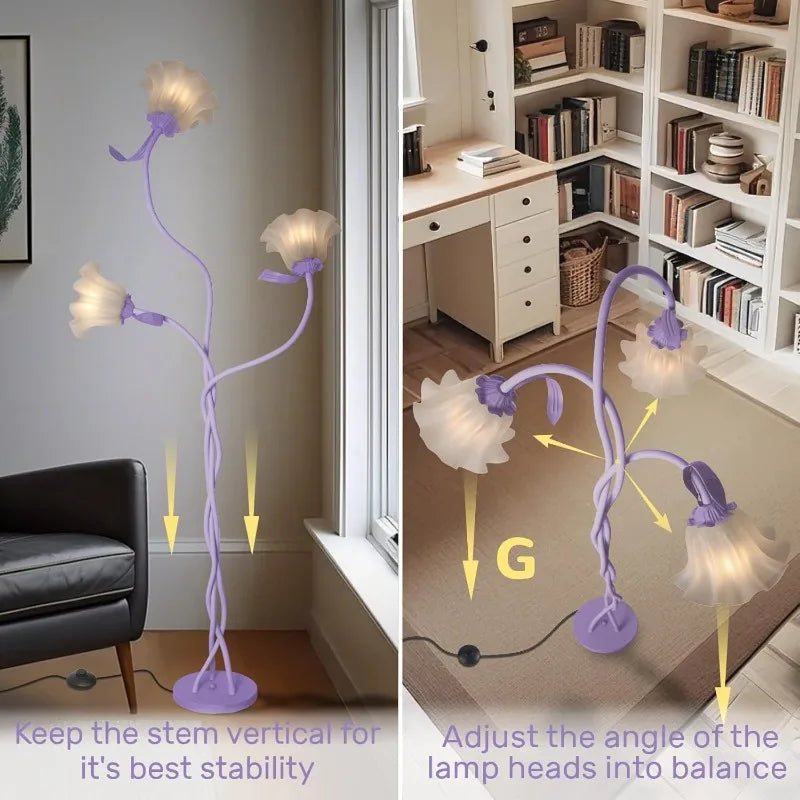 Vintage 3 Heads Flower Floor Lamp  Modern Led
