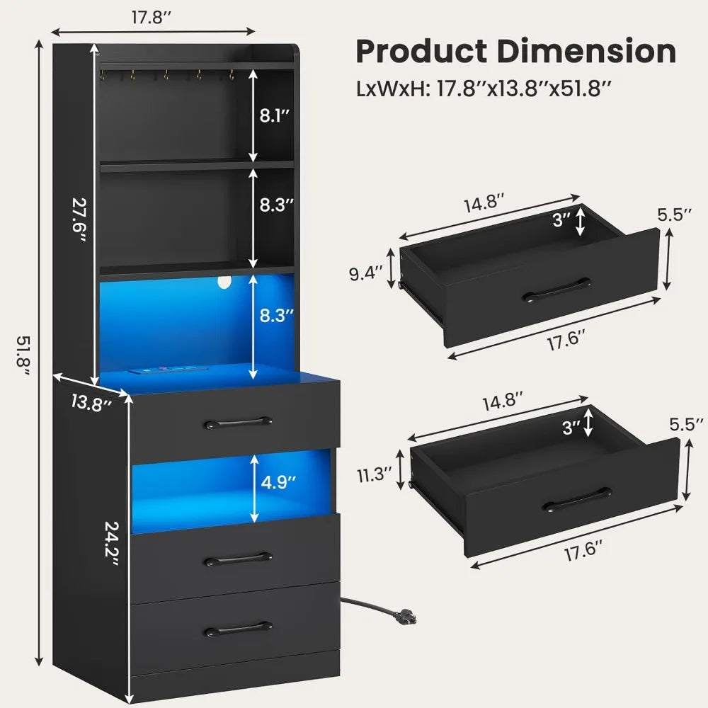 Tall Set/2 Charging Station,LED Lights book shelves