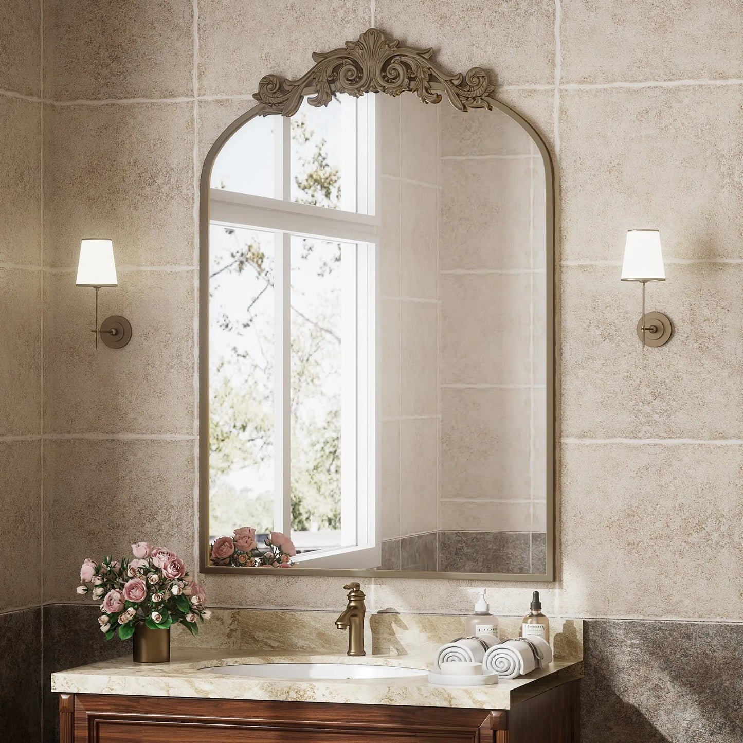 24”x36" Arched Decorative Modern Moroccan Bathroom Mirror