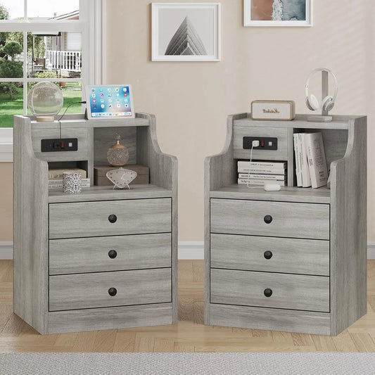 Grey With Hutch Charging Station 3 Drawers