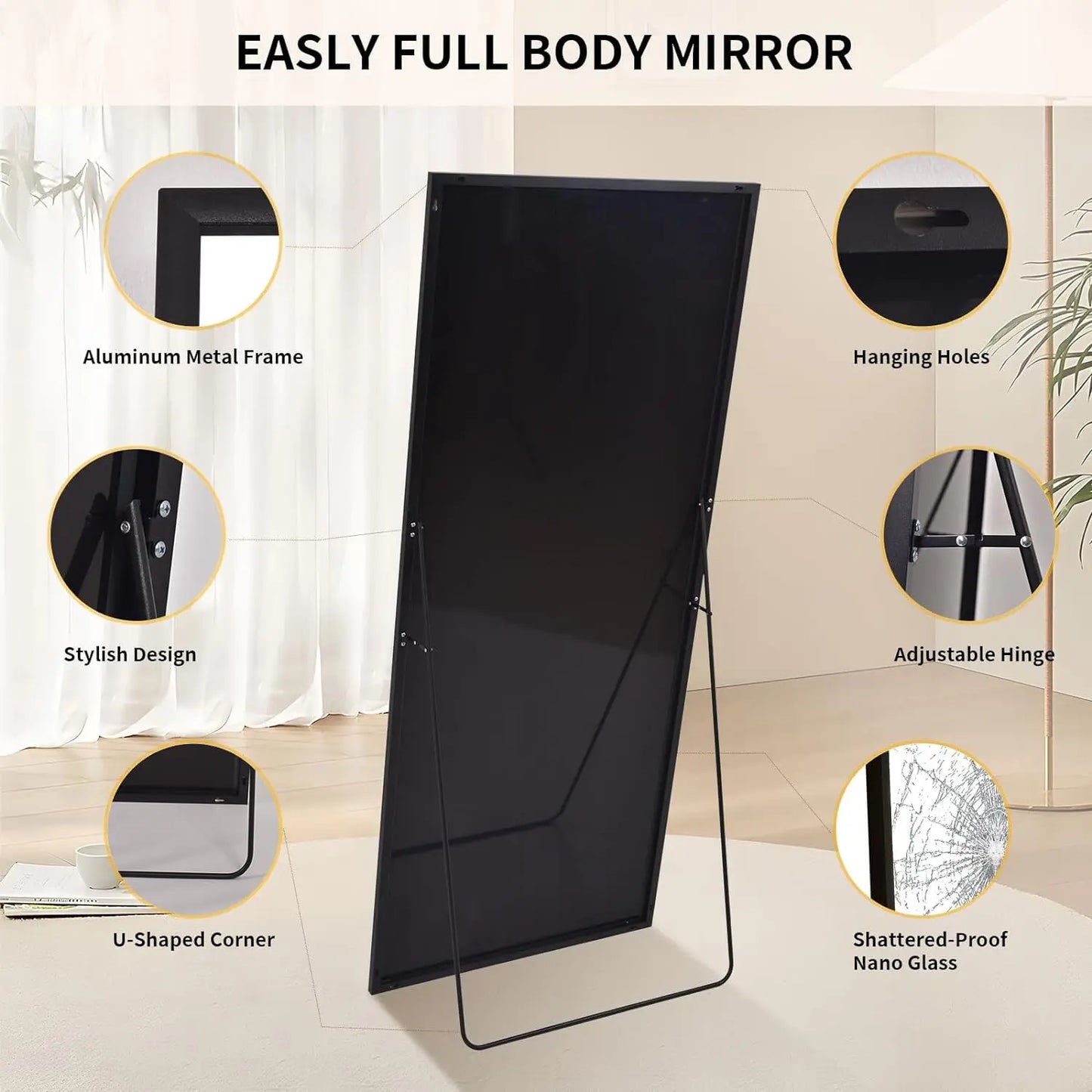 34"x76" Full Body Standing Hanging or Leaning Mirror