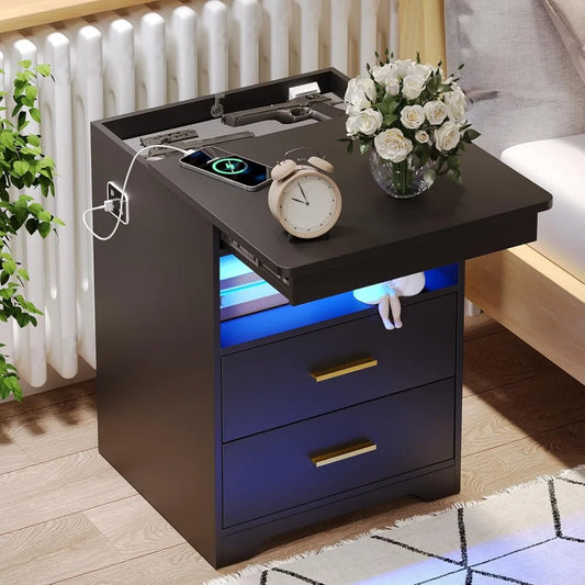 Charging Station W/ Gun Drawers Lighted night Stand