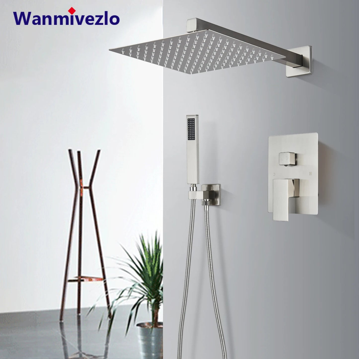 Brushed Nickel  Rainfall Shower Head Rotate/Waterfall