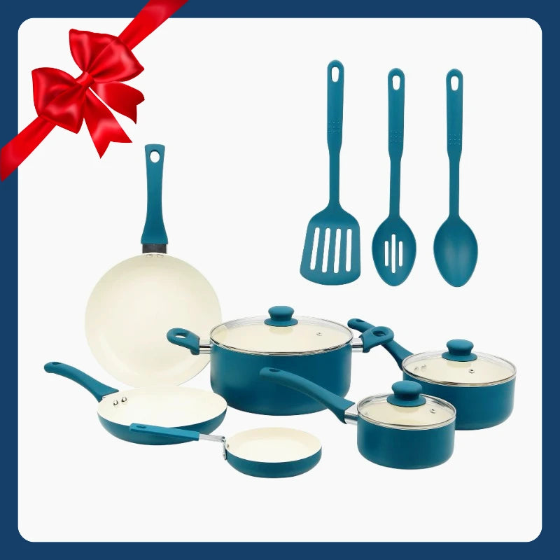 Ceramic aluminum 12-piece non-stick cookware se