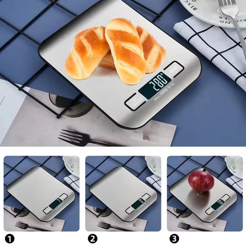Digital Kitchen Scale LED Display Stainless Steel