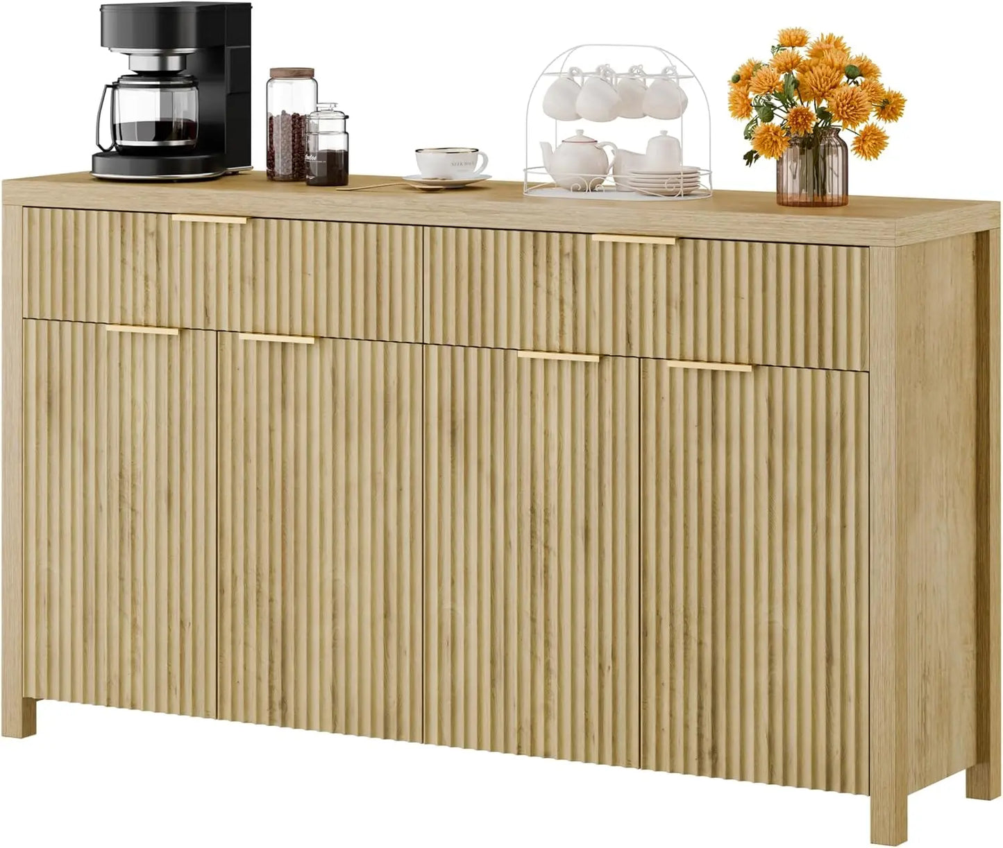 Fluted Storage Cabinet with Drawers Sideboard Cabinet