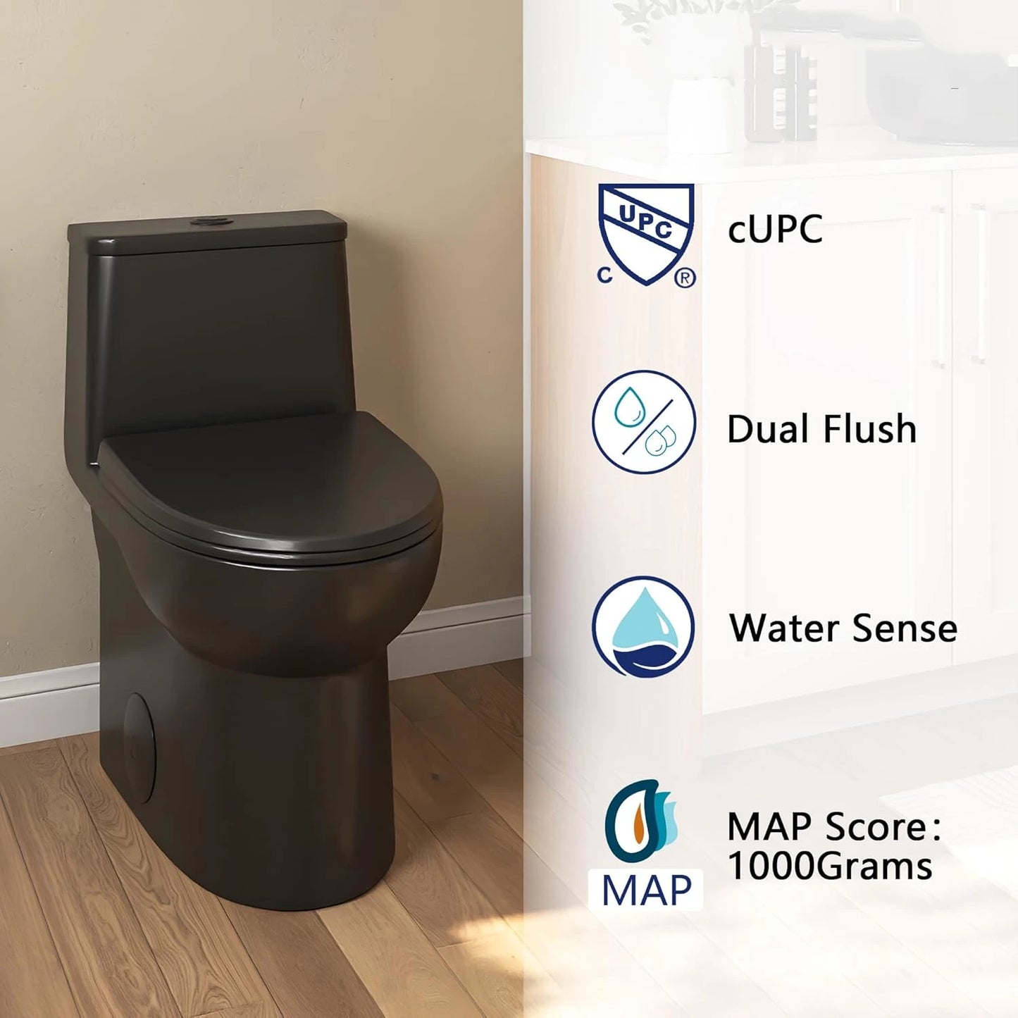 Elongated One Piece Toilet with High Efficient Flush