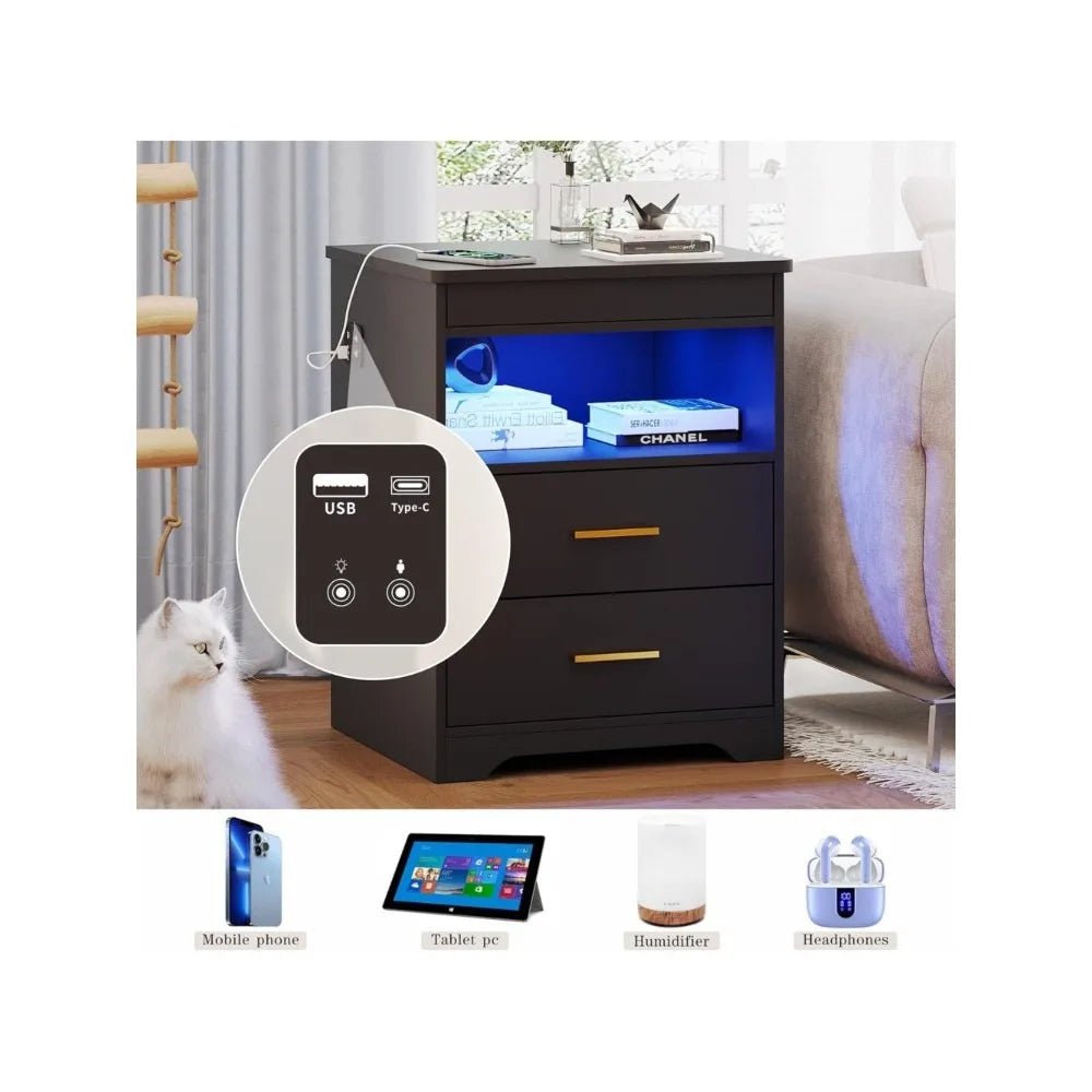 Charging Station W/ Gun Drawers Lighted night Stand