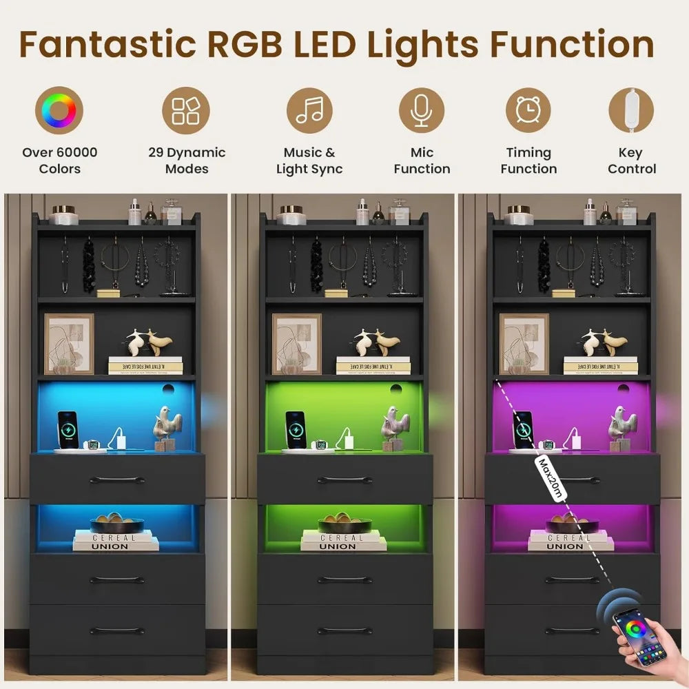 Tall Set/2 Charging Station,LED Lights book shelves