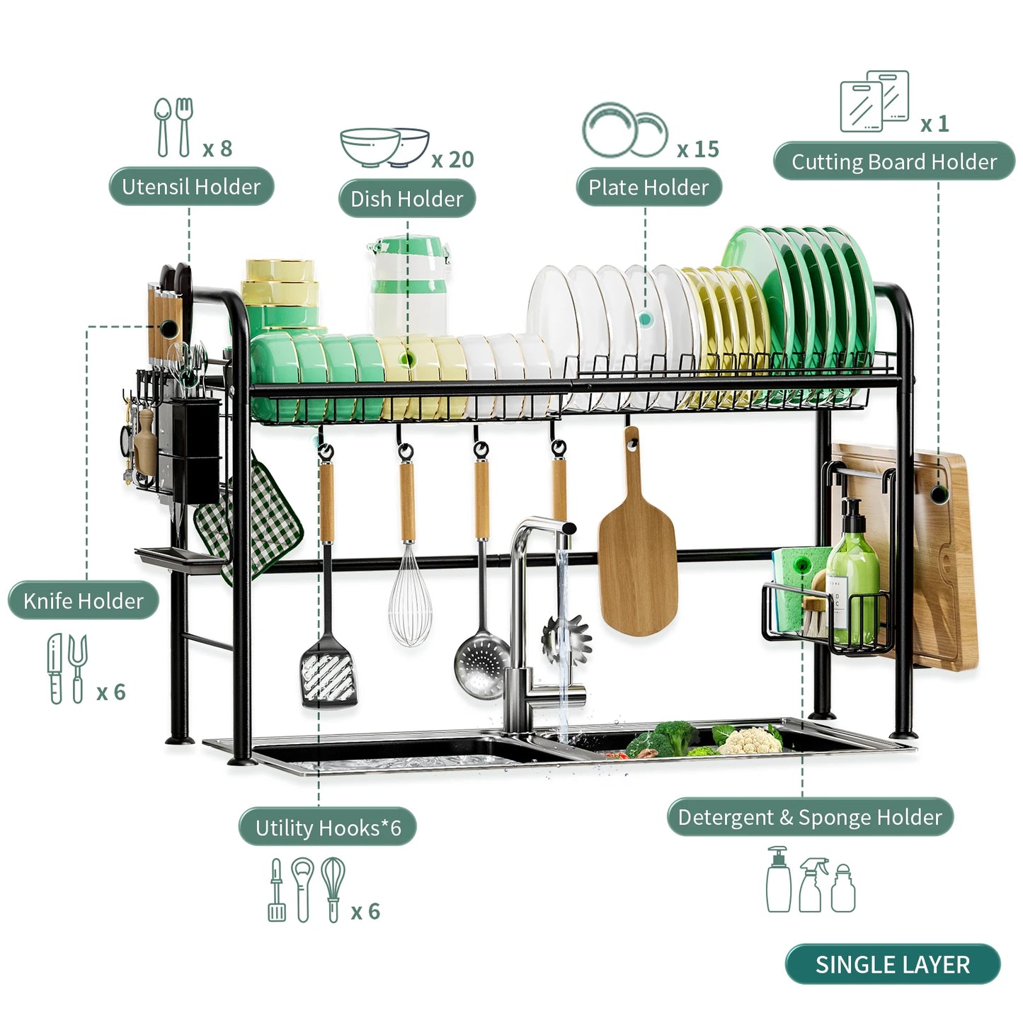 2 Tier Over The Sink Dish Drying Rack