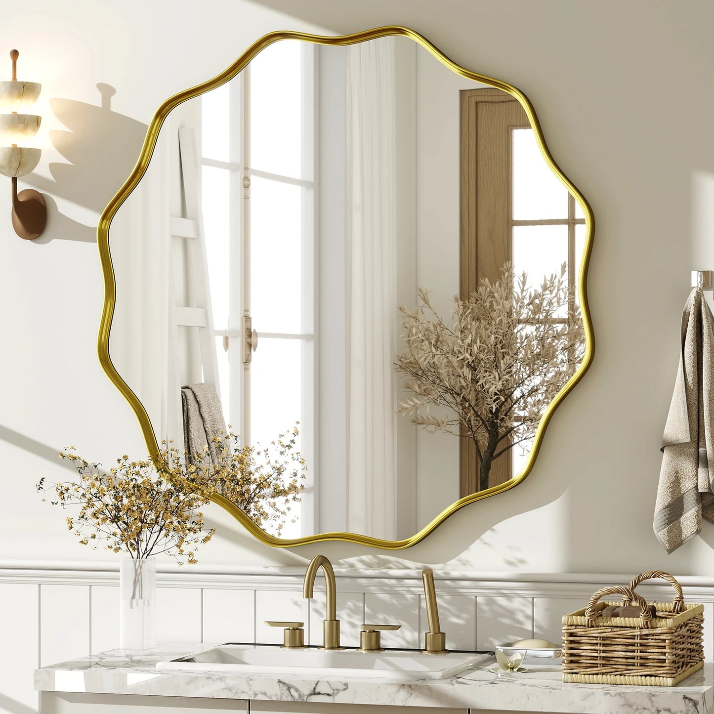 Wavy Round Bathroom Mirror Deep Frame