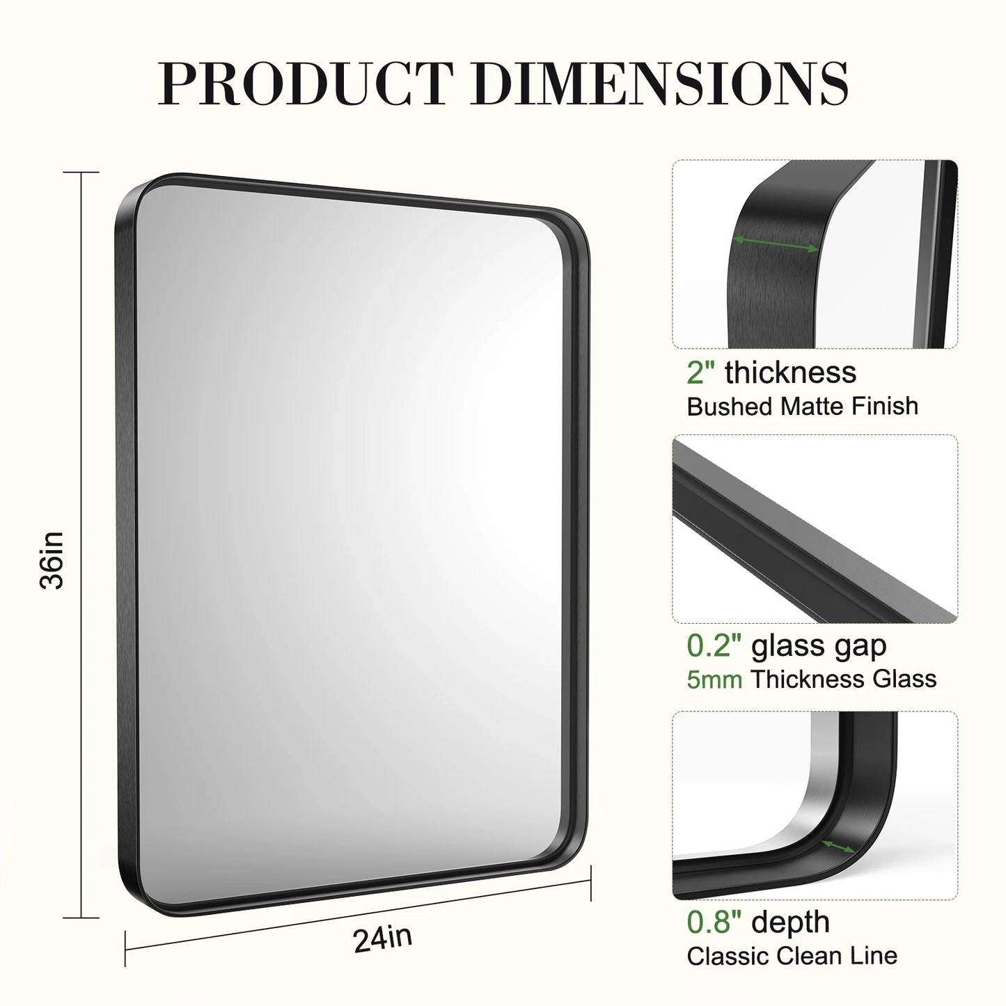 Large Rectangle Vanity Matte Metal Framed Mirror