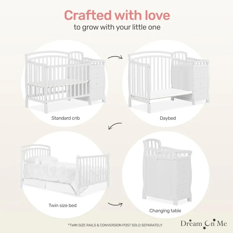 Adjustable Mini Crib And Changing Table  White