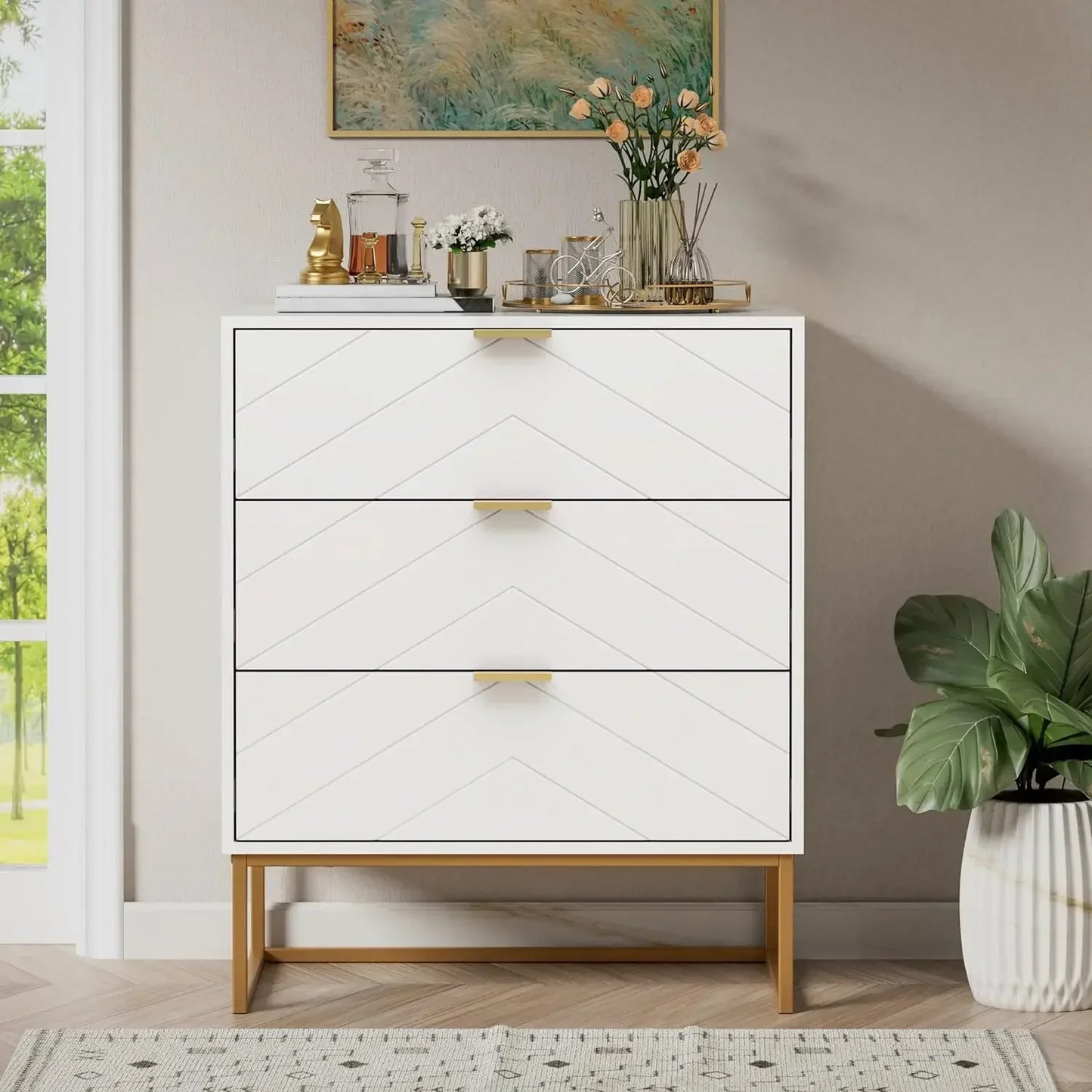 9 Drawer Dressers Storage Cabinet with Golden Legs