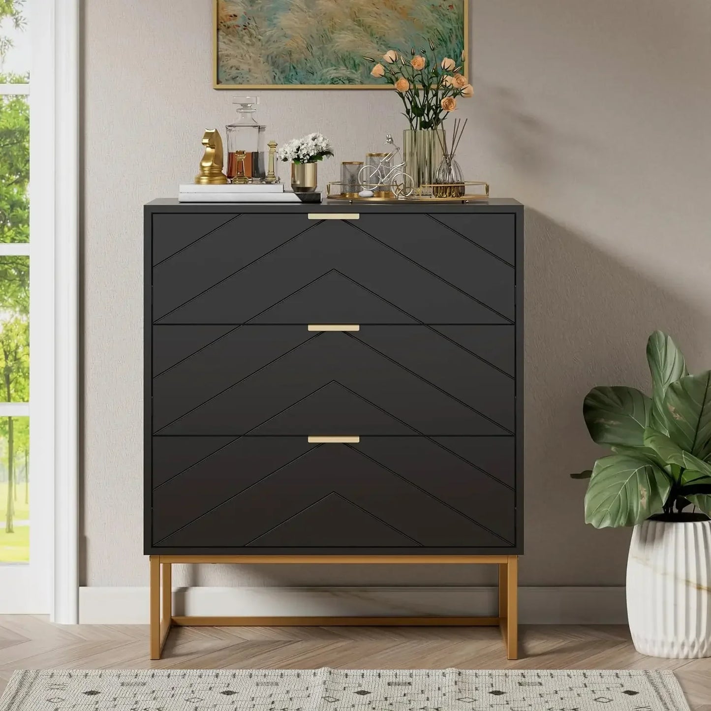 9 Drawer Dressers Storage Cabinet with Golden Legs