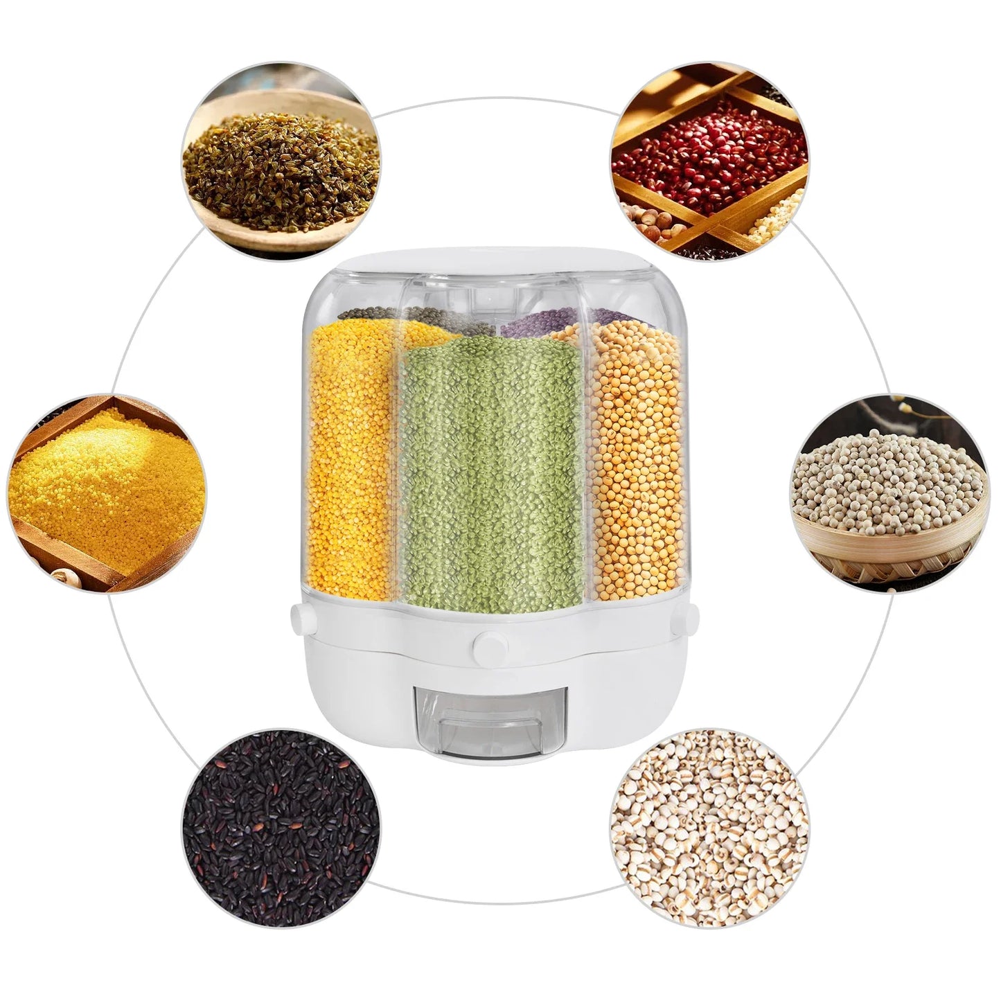 Rotating 6-Grid Food Dispense  Storage with Lid
