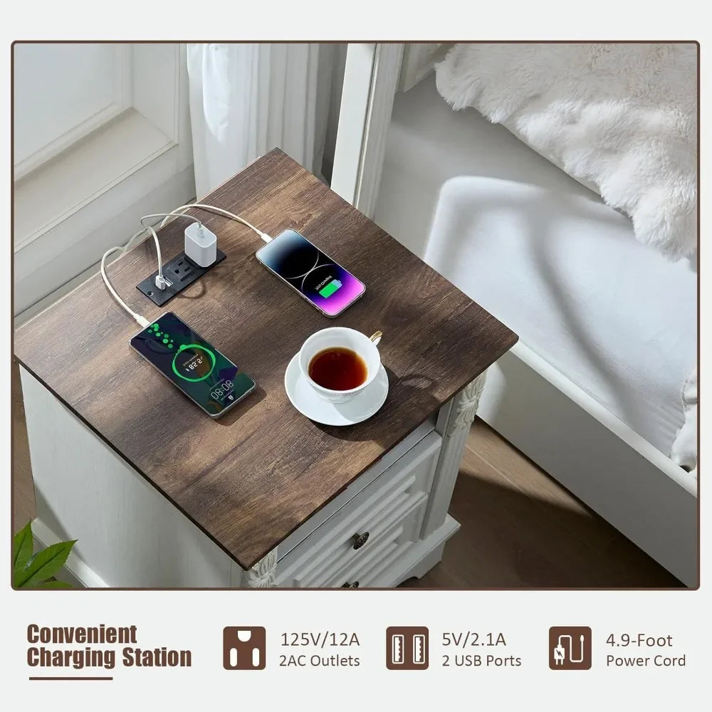 Charging Station, 20" End Table  2 Drawers