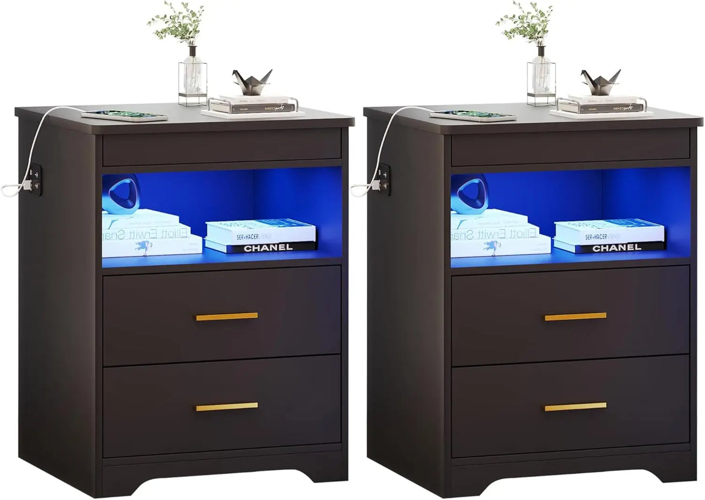 Charging Station W/ Gun Drawers Lighted night Stand