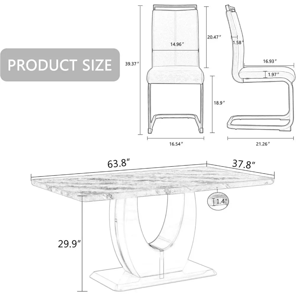 63" Modern Faux Marble Dining Room Set