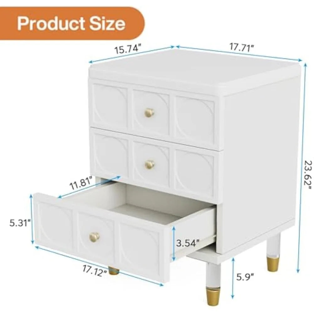 Nightstands Set of 2  with 3 Drawers