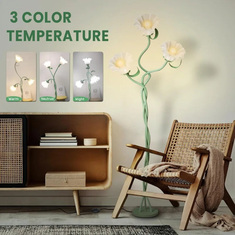 Vintage 3 Heads Flower Floor Lamp  Modern Led