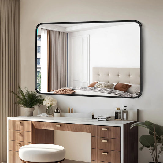 Large Rectangle Vanity Matte Metal Framed Mirror