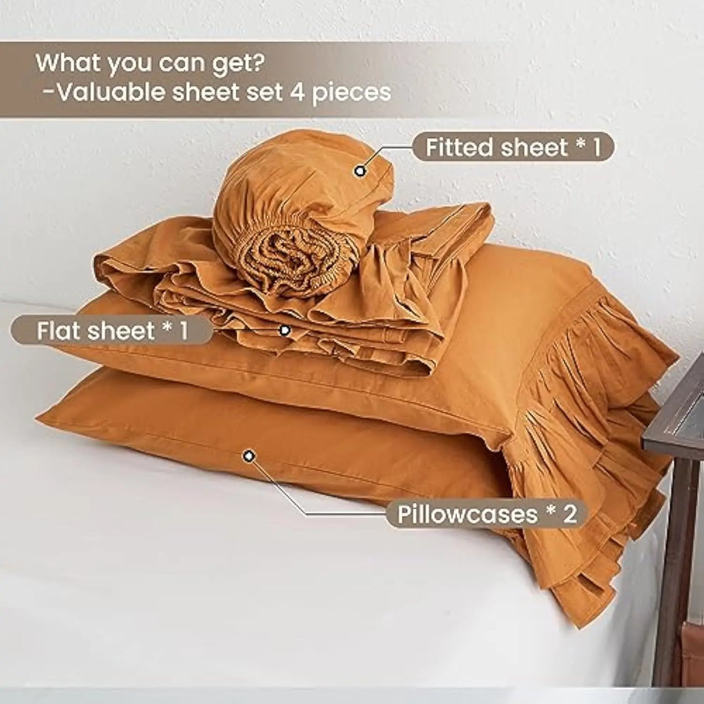 Belgian Linen Sheet Set with Long Ruffles