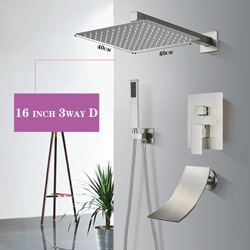 Brushed Nickel  Rainfall Shower Head Rotate/Waterfall