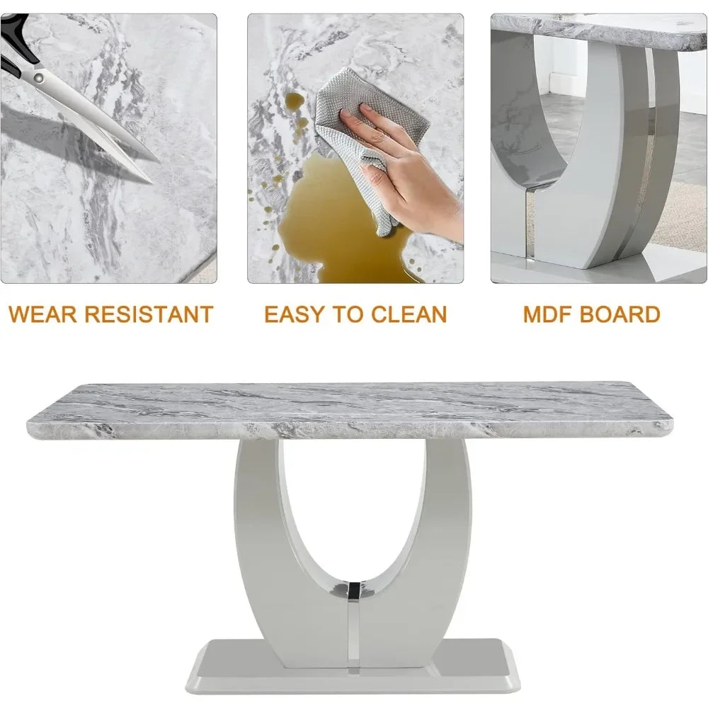 63" Modern Faux Marble Dining Room Set