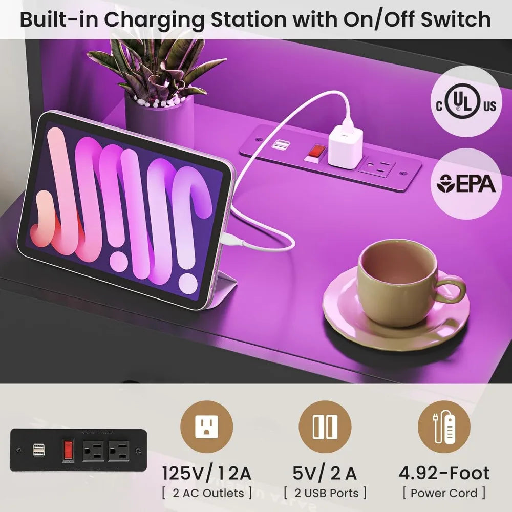 Tall Set/2 Charging Station,LED Lights book shelves