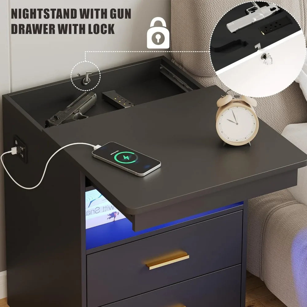 Charging Station W/ Gun Drawers Lighted night Stand